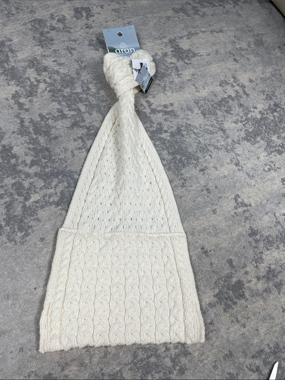 NWT Aran Woollen Mills Ireland Pocket Scarf Merino Wool Cable Knit Cream - Picture 3 of 9